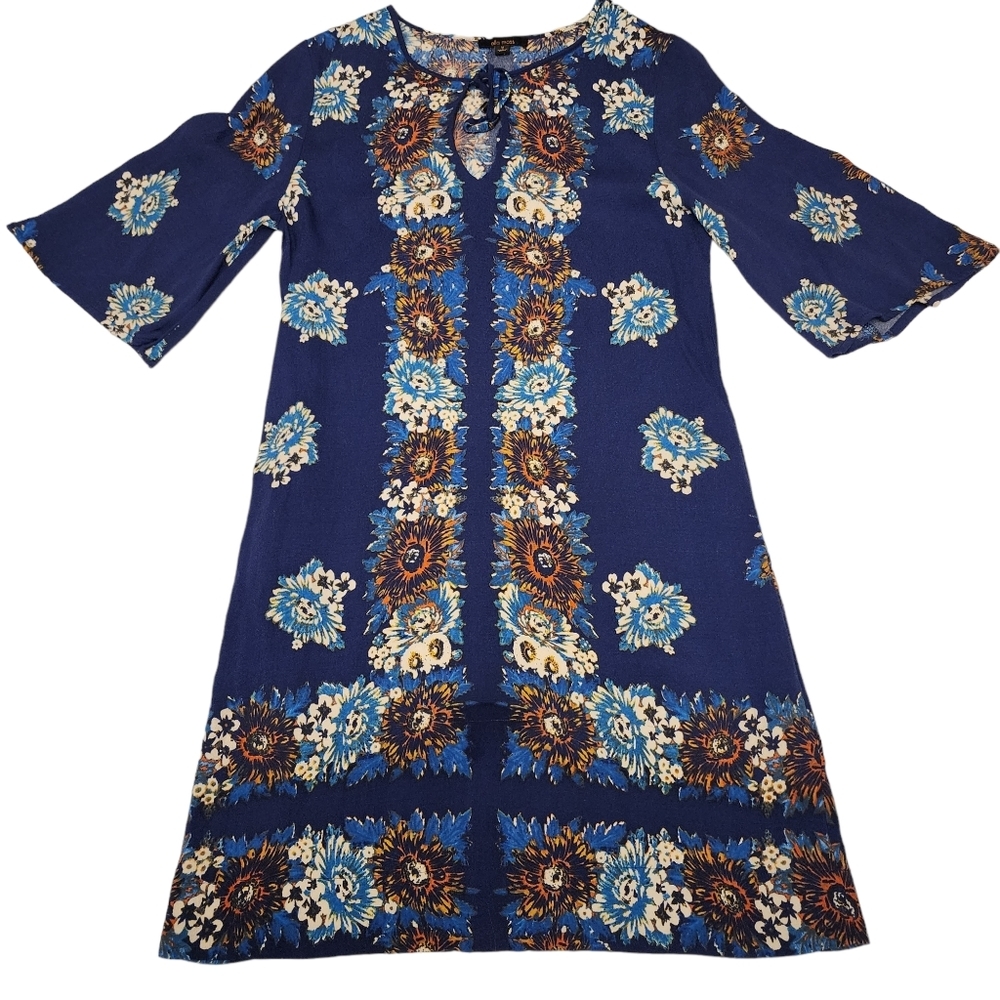 Ella Moss Blue Floral Shift Dress 3/4 Length Sleeves Size M - Picture 6 of 14